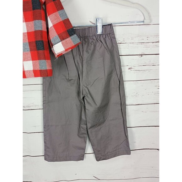 The Oaks Apparel Red & Gray Plaid Shirt With Gray Pants Set 24 months NWT - Picture 6 of 9